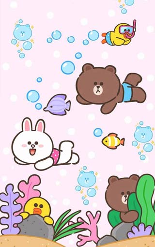 海底游泳的可爱小兔子、小熊、小鸭子手机壁纸